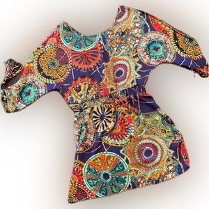EUC Umgee Colorful Medallion Open Long Tassel Sleeve  Elastic Waist Dress